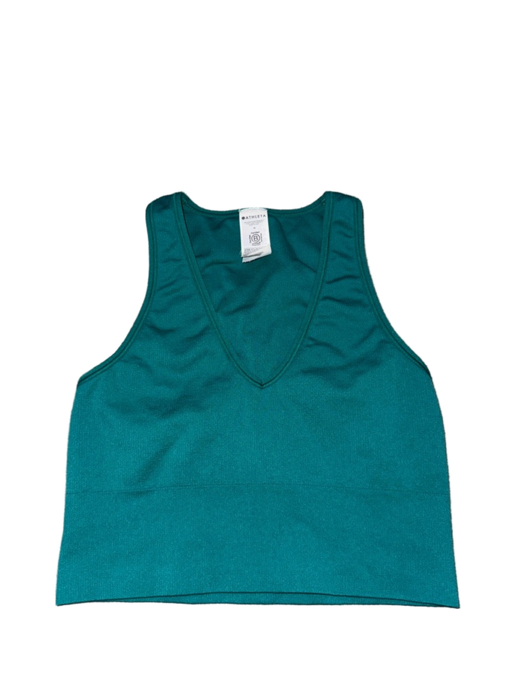 Athleta Teal Green Ribbed Cropped Tank Top Sleeveless Athletic Workout SIZE M